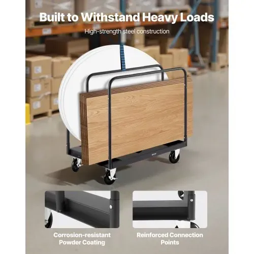 VEVOR Plattenwagen, 816 kg, Transportwagen mit 360° Lenkrollen, Plattenkarre mit Zurrgurt & 3 seitlichen Handläufen, Plattenroller, Transporthilfe für Fabrik, Lager, Garage, Schwarz, 955x610x935 mm – Bild 4