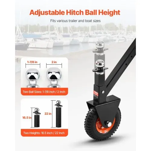 VEVOR Rangierhilfe Anhänger, 136kg Stützlastkapazität, 42 & 56cm höhenverstellbarer Anhängerwagen, mit 47,6 & 50,8mm Kugeln, 8,5 Zoll pneumatischem Gummireifen, zum Bewegen von Wohnmobilanhängern – Bild 2