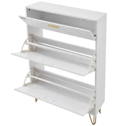 VEVOR Schuhschrank Schmal, Schuhregal Weiß, 800 x 239 x 1200 mm Schuhkipper mit 3 Klappen + oberem Staufach, Schuhkommode 68 kg Tragfähigkeit, Aufbewahrungsschrank Schuh P2-Spanplatte für Flur – Bild 9
