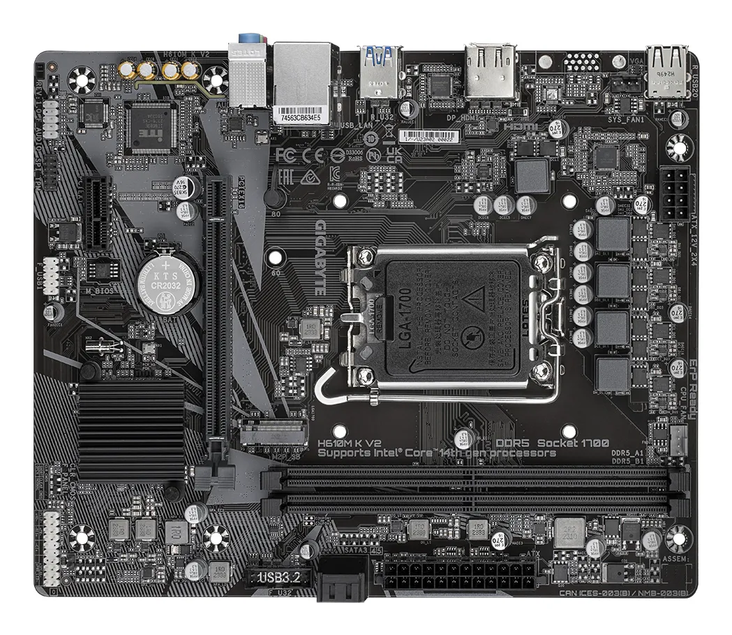 GIGABYTE H610M K V2 Mainboard – Intel Core 14. Generation CPUs, bis zu 5600 MHz DDR5, 1xPCIe 3.0 M.2, 1GbE LAN, USB 3.2 Gen 1 – Bild 4