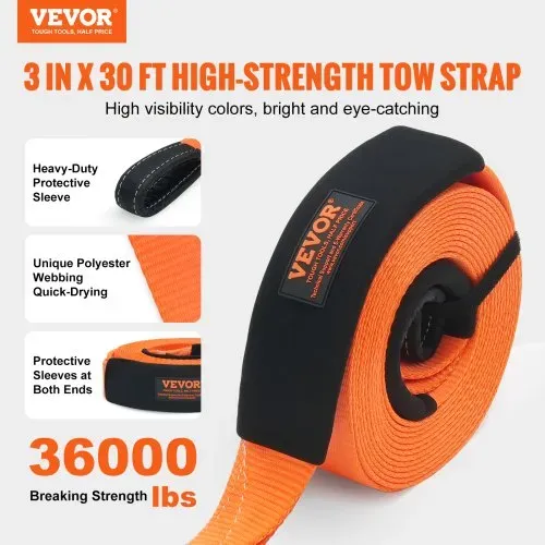 VEVOR Abschleppseil für Autos, 16329,31kg, 9,1 m 7,62 cm, für den Notfall, strapazierfähig VEVOR Abschleppseil für Autos, 16329,31kg, 9,1 m 7,62 cm, für den Notfall, strapazierfähig