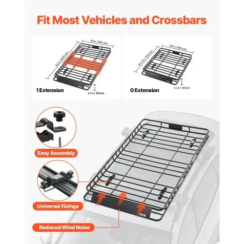 VEVOR Dachkorb Auto 1625 x 990 x 105 mm Dachträgerkorb 113,4 kg Tragkraft, Autodachkorb mit Wasserdichter Gepäcktasche Netz Ratschengurten, Gepäckkorb Geeignet für SUV Lkw Pkw, Schwarz – Bild 2