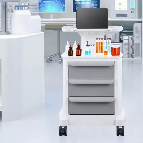 VEVOR Laborwagen mit 4 Ebenen, Laborwagen mit 3 Schubladen und 1 oberen Ablage, mobiler medizinischer Wagen aus ABS-Material, Laborrollwagen mit 4 leisen Rädern für Labor, Klinik, Krankenhaus, Salon, weiß – Bild 7
