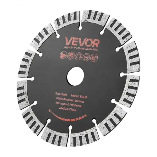VEVOR 5 Stk. Diamanttrennscheiben 160mm, Diamant-Sägeblätter mit 22,2mm Bohrung & 15mm Segmenthöhe, Max. 7000 U/min Diamantscheiben für Trocken/Nass Schneiden, Trennscheibe für Beton Mauerwerk Stein – Bild 8