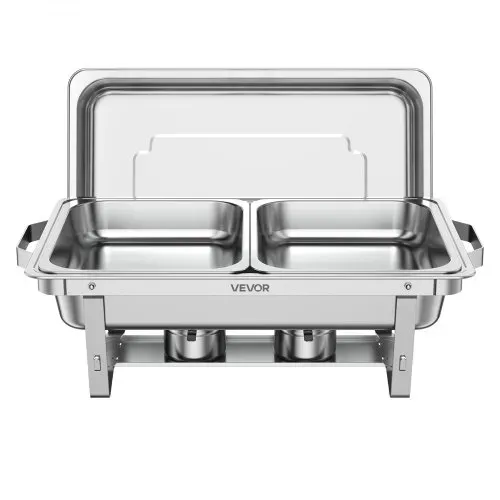 VEVOR Chafing Dish 3er-Set je 8,52 L Edelstahl Warmhaltebehälter für Buffets, Hochzeiten & Partys, Warme und Kalte Speisen Servieren, Brennstoffbehälter, 6 Behälter in Halber Größe, Faltbarer Ständer – Bild 9