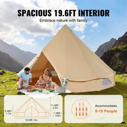 VEVOR Glockenzelt 6 x 3,5 m Jurten Zelt TC-Baumwolle und robusten Eisenstangen mit einer PVC-Bodenplane Campingzelt 10 Personen Familienzelt 12 Fenster Gruppenzelt für Outdoor-Abenteuer – Bild 3