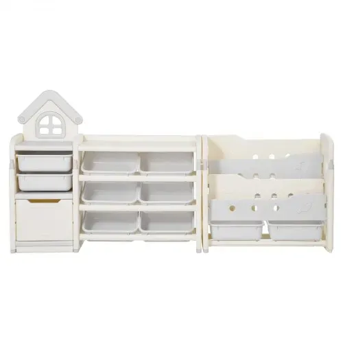 VEVOR Spielzeugaufbewahrung Bücherregal Spielzeugregal HDPE, 4-stöckige multifunktionale Ablage mit 10 flexiblen Kunststoffbehältern, für Schlafzimmer Klassenzimmer Kinderzimmer (Grau + Beige) – Bild 10