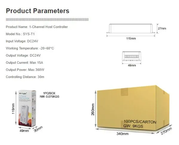 MiBoxer SYS-T1 LED Subordinate Controller 1-Channel Host – Bild 2