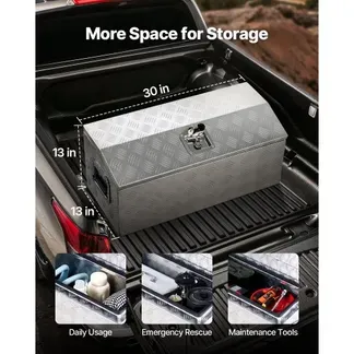 VEVOR Werkzeugkasten aus Aluminium für die Ladefläche, gestreifte Werkzeugkiste (762 x 330,2 x 330,2 mm) mit seitlichem Griff & T-Lock-Schlüssel, Aufbewahrungs-Organizer für Anhänger Silber VEVOR Werkzeugkasten aus Aluminium für die Ladefläche, gestreifte Werkzeugkiste (762 x 330,2 x 330,2 mm) mit seitlichem Griff & T-Lock-Schlüssel, Aufbewahrungs-Organizer für Anhänger Silber