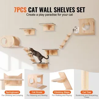 VEVOR Katzenregale zur Wandmontage, Katzenwandregale und Sitzstangen mit Sprungbrettern, Katzenbetten, Hängematten und Katzenbaum, Katzenmöbel und Regale bis zu 18 kg zum Schlafen, Spielen, Klettern, 7er-Set VEVOR Katzenregale zur Wandmontage, Katzenwandregale und Sitzstangen mit Sprungbrettern, Katzenbetten, Hängematten und Katzenbaum, Katzenmöbel und Regale bis zu 18 kg zum Schlafen, Spielen, Klettern, 7er-Set