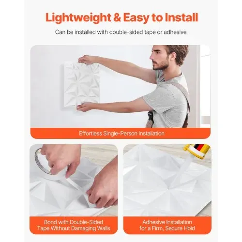 VEVOR 3D-Wandpaneele 33er-Set, 30x30 cm PVC-Moderne minimalistische Wandverkleidung, 2,97 m² Deckkraft, Wanddeko, Inneneinrichtung für Decke, Schlafzimmer, Wohn- und Spielzimmer, Mattweiß – Bild 5