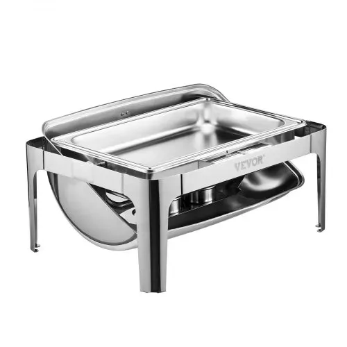 VEVOR Chafing Dish Set Speisenwärmer Edelstahl mit Pfannen in voller Größe (8,5 L), rechteckiger Wärmespender mit Roll Top Deckel & Wasserpfannenständer & Brennstoffhalter, für Buffet Silber – Bild 10