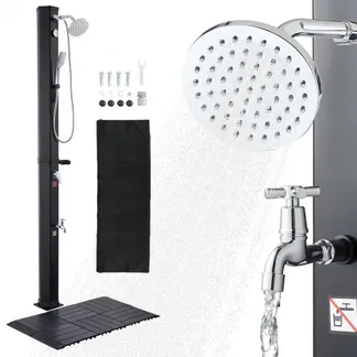 VEVOR Solardusche 40 L, Gartendusche 2290 mm, Außendusche, inkl. Bodenplatte-Set, Hand- & Fußarmatur, Warm- & Kaltwasserregulierung, Campingdusche für Garten, Poolbereich, Strandpool, Schwarz VEVOR Solardusche 40 L, Gartendusche 2290 mm, Außendusche, inkl. Bodenplatte-Set, Hand- & Fußarmatur, Warm- & Kaltwasserregulierung, Campingdusche für Garten, Poolbereich, Strandpool, Schwarz