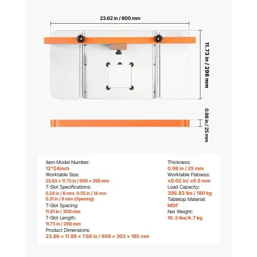 VEVOR Tisch für Säulenbohrmaschine, Bohrtisch 600 x 298 mm, mit verstellbarem Anschlag & Anschlagblock, T-Nuten, MDF-Tischplatte, Skala, Unterstützung für mehrere Klemmen & Schraubstöcke – Bild 6