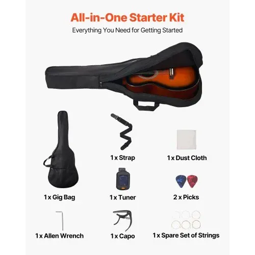 VEVOR Dreadnought Akustik Gitarre 40 in / 1016 mm Anfängerpaket Erwachsene Sunburst – Bild 5