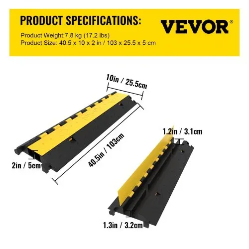 VEVOR Kabelschutzmatte Kabelkanal schwarz Kabelkanal außenbereich 2 Kanal strapazierfähig 66.000 lb Tragkraft Kabel Draht Schnur Abdeckung Rampe Speed Bump Auffahrt 103x25,5x5 cm – Bild 6