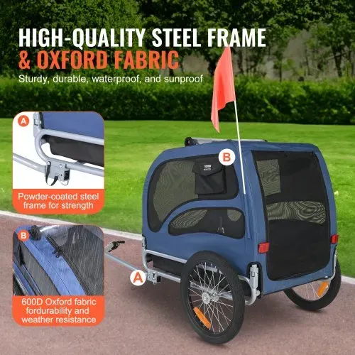 VEVOR Hundeanhänger 45 kg Fahrradanhänger Kohlenstoffstahl + 600D Oxford-Gewebe + PP faltbar 1440 x 725 x 845 mm als Anhänger Gefaltete Größe 810 x 570 x 195 mm Blau – Bild 2