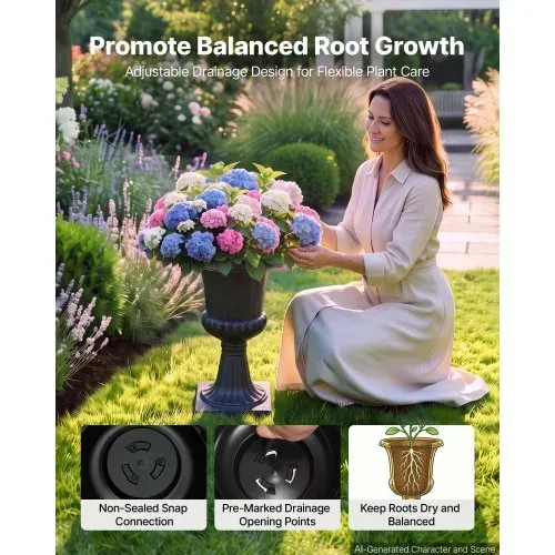 VEVOR Blumenspindel aus Kunststoff, 25x42 cm, 2er-Pack, Pflanzpokal. Pflanzkübel, Pflanzschale, schwarze Blumentöpfe, für die Veranda, Hochzeit, Party, Zuhause, Bühne, Balkon, Terrassendekoration – Bild 4