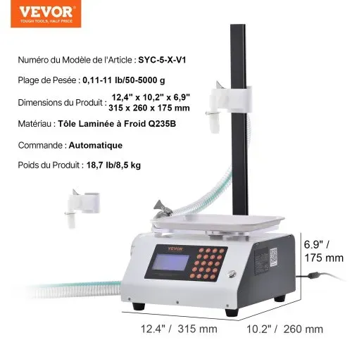 VEVOR Abfüllmaschine 2 L/min Flüssigkeitsabfüllmaschine 50–5000 g Flaschenabfüllmaschine 315 x 260 x 175 mm Pastenfüllmaschine 120-W-Pumpe Automatisch Füllmaschine ideal für Wein Milch usw. – Bild 6
