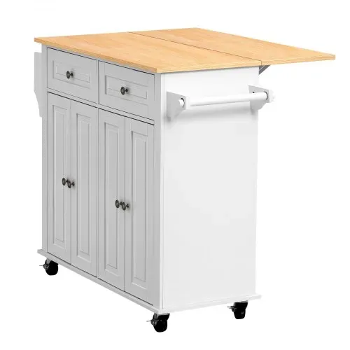 VEVOR Kücheninselwagen mit 2 Schubladen & 4 Türen Mobile Kücheninsel Weiß, Küchenwagen mit Gewürzhalter, Handtuchhalter & Ausklappbarer Arbeitsplatte (900 x 395 x 15 mm) fürs Esszimmer, Servierwagen – Bild 10