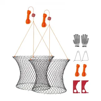 VEVOR Krabbenfallen mit Doppelringen 60 cm (oben) 50 cm (unten), Krabbenreusen 2 Stk. Faltbar mit Skala, 18,28 m Seil und Drahtgitterboden, Krabbensenke für Blaukrabben Wollhandkrabben VEVOR Krabbenfallen mit Doppelringen 60 cm (oben) 50 cm (unten), Krabbenreusen 2 Stk. Faltbar mit Skala, 18,28 m Seil und Drahtgitterboden, Krabbensenke für Blaukrabben Wollhandkrabben