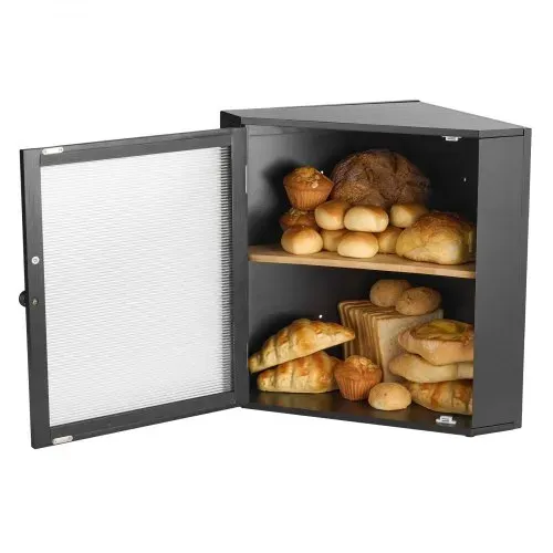 VEVOR Eck-Brotkasten doppellagiger Brotbehälter Brotbox Organizer aus Holz für selbstgebackenes Brot, Aufbewahrungsbehälter mit gewellter Acryl-Türplatte, Brotaufbewahrung Lagerung Schwarz – Bild 10