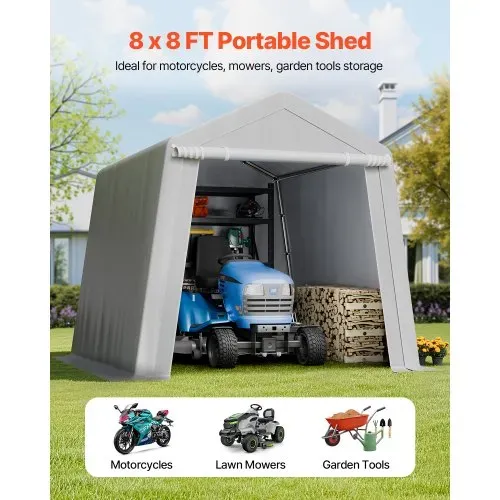 VEVOR Gerätehaus, 243,8×243,8x229cm, Garagenzelt aus PE, Geräteschuppen, Fahrradgarage, Gartenschuppen, Carport, Fahrradschuppen, Aufbewahrungsgarage für Motorrad, Rasenmäher, Fahrrad, grau VEVOR Gerätehaus, 243,8×243,8x229cm, Garagenzelt aus PE, Geräteschuppen, Fahrradgarage, Gartenschuppen, Carport, Fahrradschuppen, Aufbewahrungsgarage für Motorrad, Rasenmäher, Fahrrad, grau