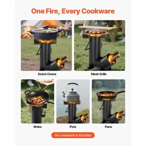 VEVOR Raketenofen, BBQ Rakete Holzofen aus Karbonstahl mit Tragetasche, zum Verbrennen von Zweigen, Stöcken oder Holzkohle zum Outdoor Kochen, Camping Outdoor-Campingkocher, Campinggrill – Bild 4