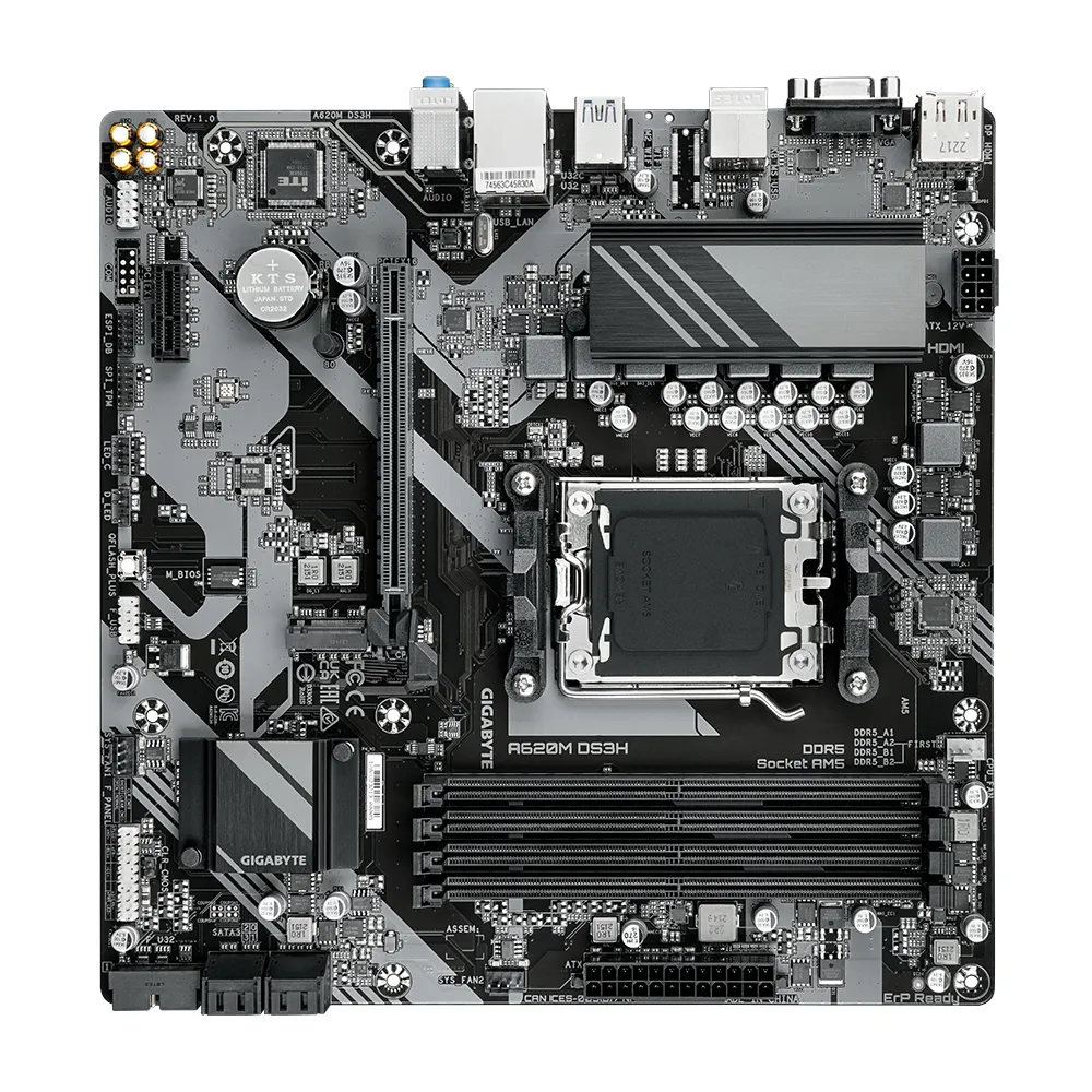 GIGABYTE A620M DS3H Motherboard - Unterstützt AMD Ryzen 8000 CPUs, 5+2+2 Phasen Digital VRM, bis zu 7600MHz DDR5 (OC), 1xPCIe 4.0 M.2, GbE LAN, USB 3.2 Gen 1 – Bild 4