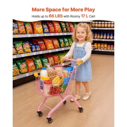 VEVOR Einkaufswagen für Kinder, Einkaufswagen Supermarkt Spielzeug mit Stahlrahmen 4 Rädern & Dichtem Netzkorb, Faltbares Kaufladenzubehör mit 30kg Belastbarkeit, Kaufmannsladen Spiele für Kinder ab 3 – Bild 2