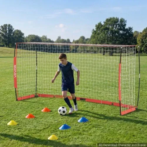 VEVOR Fußballtor 3,6 x 1,8 m Klappbares Soccertor mit Fiberglasrahmen Rot, für Fußballplätze Parks und Schulen, Polyesternetz bis 113 km/h, Bodenanker, Metallsockel und Oxford-Aufbewahrungstasche – Bild 7