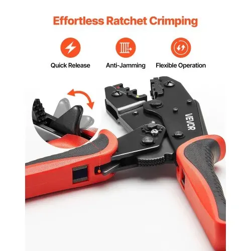 VEVOR Crimpzange Ratschenfunktion 0,5-6 mm², Kabelschuhzange mit Klaren Metrischen & AWG-Markierungen, Schnellverschluss, Presszange Einstellbarer Anpressdruck für Mehrere Anschlüsse – Bild 2