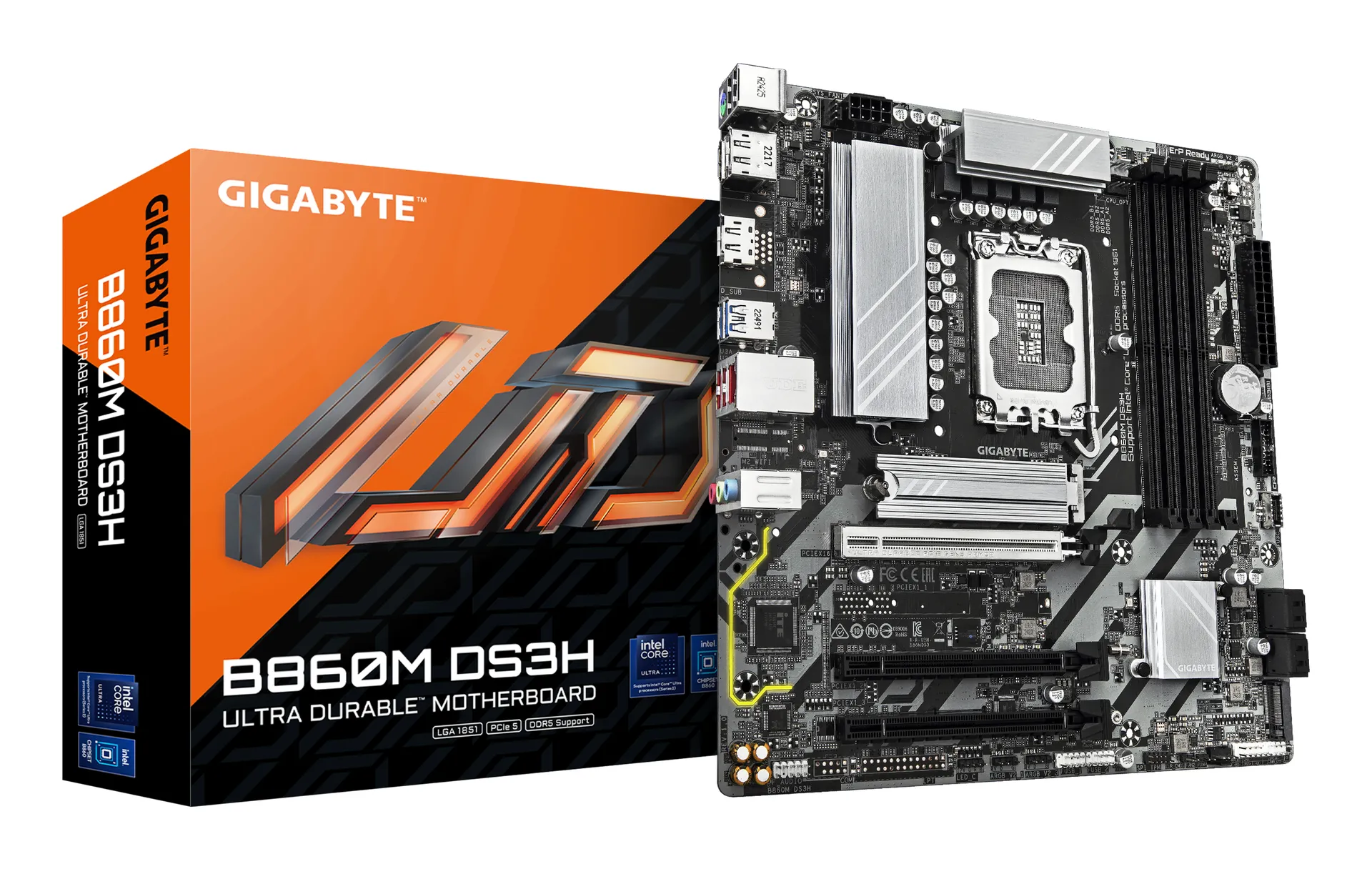 GIGABYTE B860M DS3H Mainboard – Intel Core Ultra CPUs, 5+1+2+1 Phasen VRM, bis zu 9066MHz DDR5, 1xPCIe 5.0 + 1xPCIe 4.0 M.2, 2,5 GbE LAN, USB 3.2 Gen 2 GIGABYTE B860M DS3H Mainboard – Intel Core Ultra CPUs, 5+1+2+1 Phasen VRM, bis zu 9066MHz DDR5, 1xPCIe 5.0 + 1xPCIe 4.0 M.2, 2,5 GbE LAN, USB 3.2 Gen 2