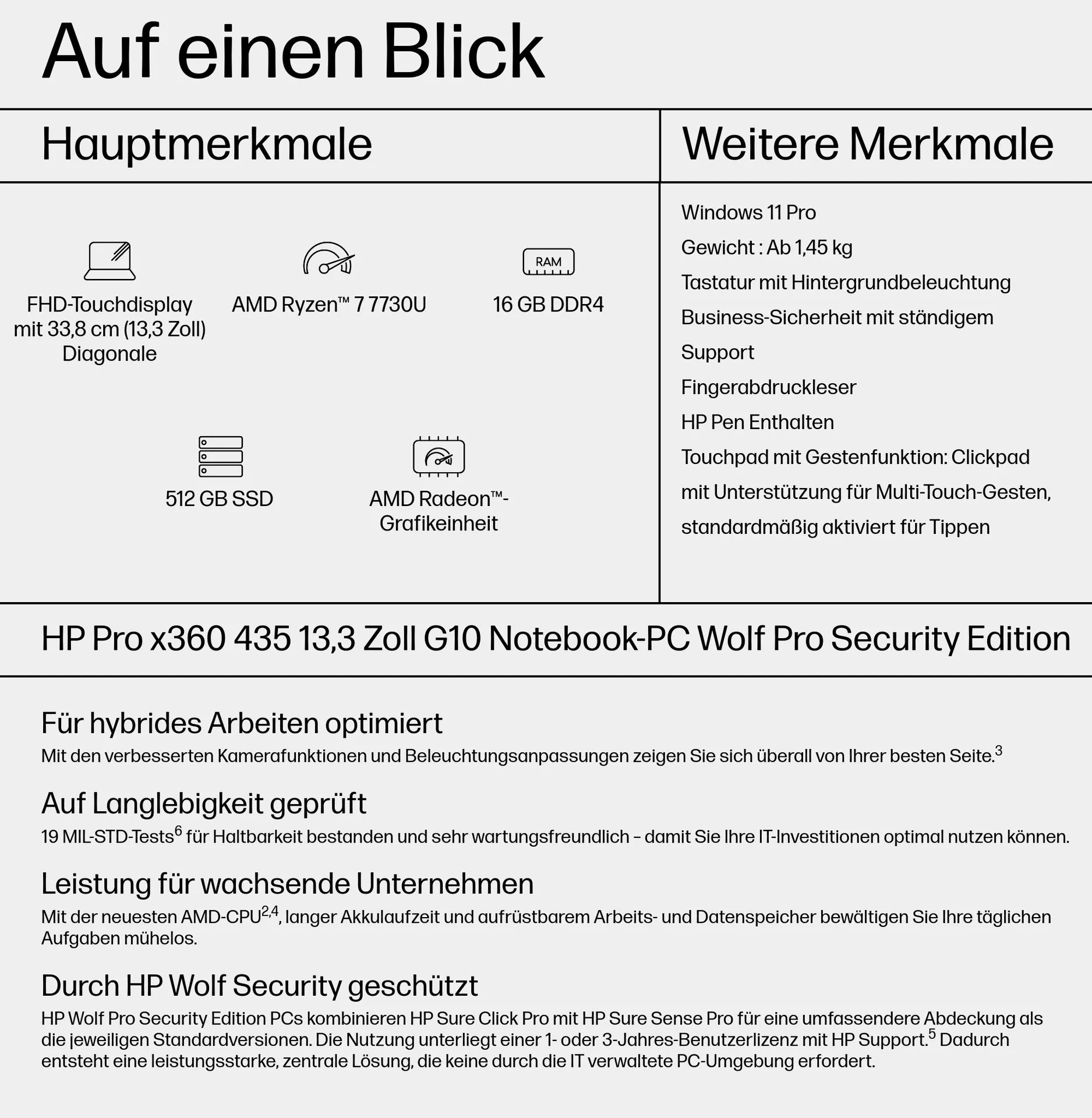 HP Pro x360 435 G10 Wolf Pro Security Edition AMD Ryzen™ 7 7730U Hybrid (2-in-1) 33,8 cm (13.3") Touchscreen Full HD 16 GB DDR4-SDRAM 512 GB SSD Wi-Fi 6 (802.11ax) Windows 11 Pro Silber – Bild 5