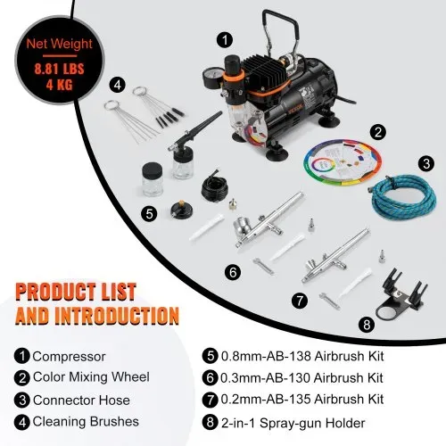 VEVOR Profi Dual Action Airbrush-Spritzpistole Set 18 - 23 L/min 120 W, 230 V Mini Airbrush Luftkompressor Gravity, Lackierpistole für Werbeillustrationen, Bodypainting, Modellbau, Nail Design – Bild 6
