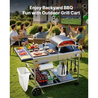 VEVOR Grillwagen Outdoor 925x595x25 mm (Tischplattengröße), Rollbarer Grilltisch mit 4 Gewürzbehältern & Rädern & Deckeln & Haken, Grillvorbereitungstisch Servierwagen für Picknick Küche Garten VEVOR Grillwagen Outdoor 925x595x25 mm (Tischplattengröße), Rollbarer Grilltisch mit 4 Gewürzbehältern & Rädern & Deckeln & Haken, Grillvorbereitungstisch Servierwagen für Picknick Küche Garten
