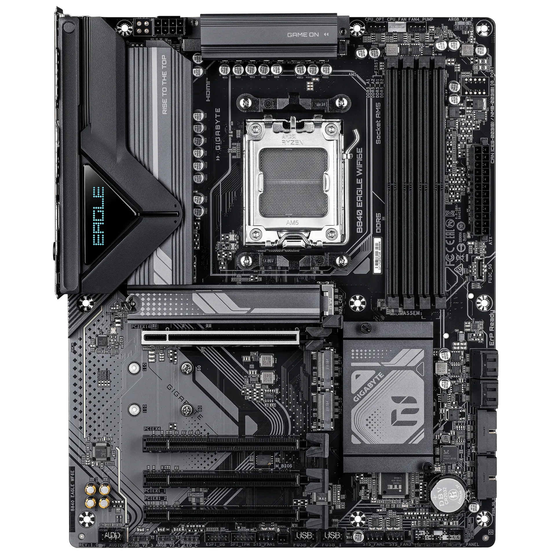 GIGABYTE B840 EAGLE WIFI6E Mainboard - AMD Ryzen 9000 Prozessoren, 8+2+2 Phasen VRM, bis zu 8200MHz DDR5(O.C), 2xPCIe 4.0 + 1xPCIe 3.0 M.2, Wi-Fi 6E, 2.5GbE LAN, USB 3.2 Gen 2 – Bild 2