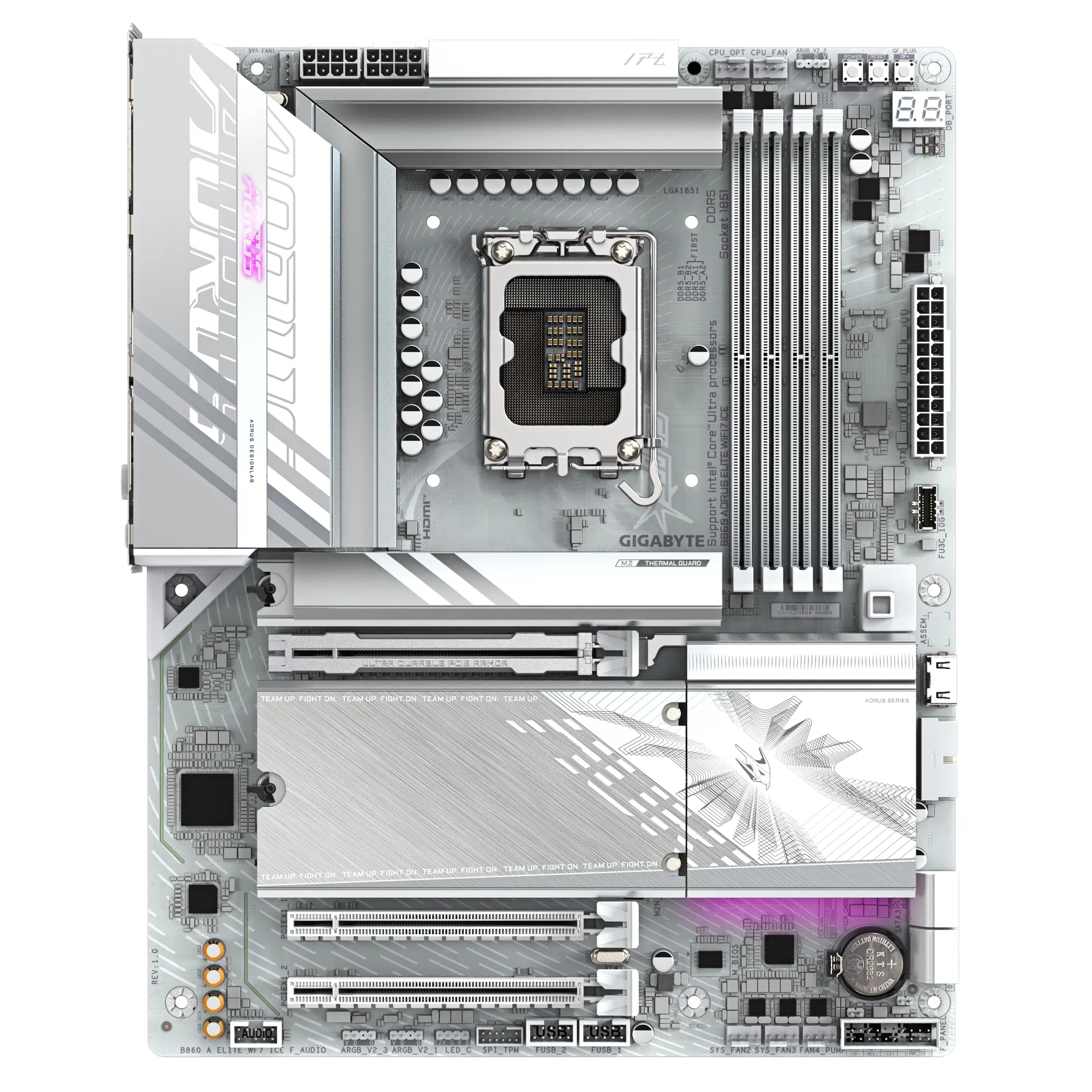 GIGABYTE B860 AORUS ELITE WIFI7 ICE Mainboard - Intel Core Ultra CPUs, 14+1+2+1 Phasen VRM, bis zu 9200MHz DDR5, 1xPCIe 5.0 + 2xPCIe 4.0 M.2, 2,5 GbE LAN, WIFI 7, USB 4 – Bild 2