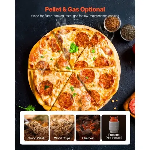 VEVOR Dual-Fuel-Pizzaofen Outdoor, 12 Zoll Holzfeuer & Propangas-Pizzaofen, Pellet- & Propan-Pizzamaker mit Thermometer & klappbarem Bein, Pizzakocher für Camping im Freien & Garten – Bild 2