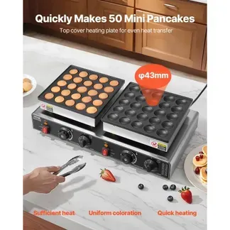 VEVOR 50-tlg. Mini-Pfannkuchen-Maker, Dorayaki-Bäcker aus antihaftbeschichtetem Edelstahl, 1800 W kommerzielle elektrische Poffertjes-Grillpfanne, duale Temperatur- und Zeitregelung, für Restaurant VEVOR 50-tlg. Mini-Pfannkuchen-Maker, Dorayaki-Bäcker aus antihaftbeschichtetem Edelstahl, 1800 W kommerzielle elektrische Poffertjes-Grillpfanne, duale Temperatur- und Zeitregelung, für Restaurant