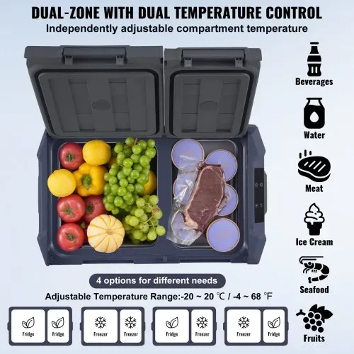 VEVOR Autokühlschrank, 12-Volt-Autokühlschrank, tragbarer 25-Liter-Gefrierschrank mit zwei Zonen, einstellbarer Bereich von -4℉ bis 68℉, 12/24 V DC und 100-240 V AC-Kompressorkühler für Outdoor, Camping, Wohnmobil – Bild 2