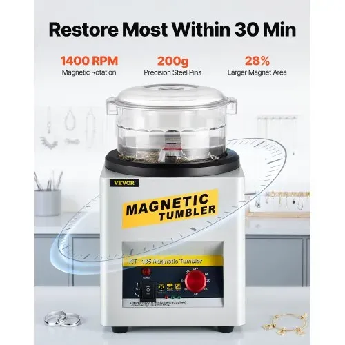 VEVOR Mini KT-185 magnetische Tumbler 180 mm, Schmuck Poliermaschine und Finisher Maschine mit guter Zeitfunktion, schneller Verarbeitungsgeschwindigkeit für Leichtmetall, Nichteisenmetalle, 2000 RPM VEVOR Mini KT-185 magnetische Tumbler 180 mm, Schmuck Poliermaschine und Finisher Maschine mit guter Zeitfunktion, schneller Verarbeitungsgeschwindigkeit für Leichtmetall, Nichteisenmetalle, 2000 RPM
