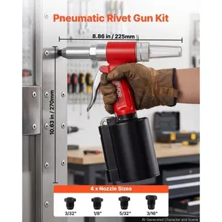 VEVOR Druckluft Nietmutternzange Set mit 4 Nasenstücken 2,4/3,2/4,0/4,8mm, Pneumatische Blindnietzange Set für Automobil Industrie Heimwerkerprojekt, 1100kg Zugkraft, Max. 16mm Hub, 360° Nietengriff VEVOR Druckluft Nietmutternzange Set mit 4 Nasenstücken 2,4/3,2/4,0/4,8mm, Pneumatische Blindnietzange Set für Automobil Industrie Heimwerkerprojekt, 1100kg Zugkraft, Max. 16mm Hub, 360° Nietengriff