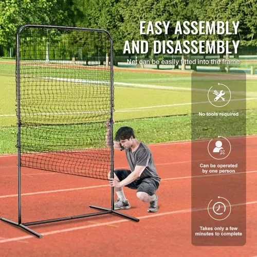 VEVOR I-Typ für Schlägerkäfig 1220 x 910 x 2130 mm Baseball- und Softball-Sicherheitsschirm Körperschutz Tragbarer Schlagschirm mit Tragetasche & Bodenpfählen, Outdoor Baseball-Pitching-Netz Schwarz – Bild 5