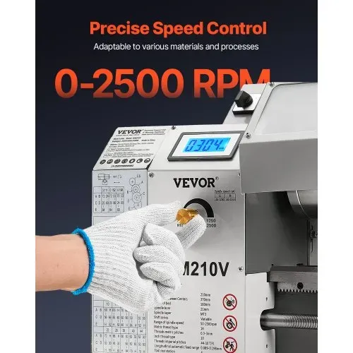 VEVOR Metalldrehmaschine, 21x37 cm, 550 W, 0-2500 U/min Variable Geschwindigkeit, Tischdrehmaschine, für die Bearbeitung von Präzisionsteilen, Imperial-Metrisch-Gewinde, Weichmetalle, Kunststoffe – Bild 3