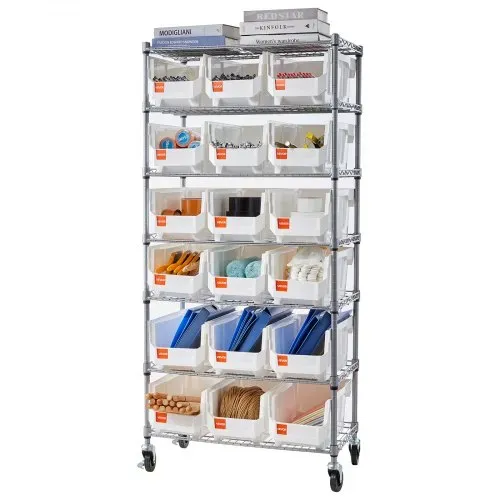 VEVOR Standregal, Lagerregal mit 7 Ebenen & 18 Stapelboxen, Bücherregal, Küchenregal mit Rollen, Werkzeugaufbewahrung für Garage, Lager, Büro, Restaurant, Klassenzimmer, Küche, 690x355x1490 mm – Bild 8