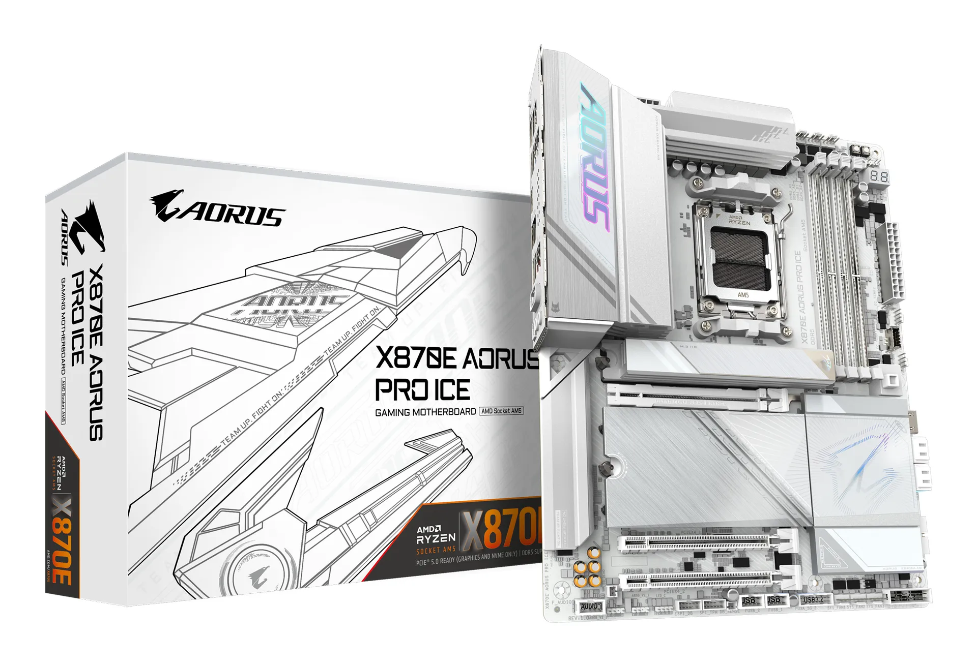 GIGABYTE X870E AORUS PRO ICE Motherboard – Unterstützt AMD Ryzen 9000 CPUs, 16+2+2 Phasen Digital VRM, bis zu 8000MHz DDR5 (OC), 3xPCIe 5.0 + 1xPCIe 4.0, Wi-Fi 7, 2.5GbE LAN, USB 4 GIGABYTE X870E AORUS PRO ICE Motherboard – Unterstützt AMD Ryzen 9000 CPUs, 16+2+2 Phasen Digital VRM, bis zu 8000MHz DDR5 (OC), 3xPCIe 5.0 + 1xPCIe 4.0, Wi-Fi 7, 2.5GbE LAN, USB 4