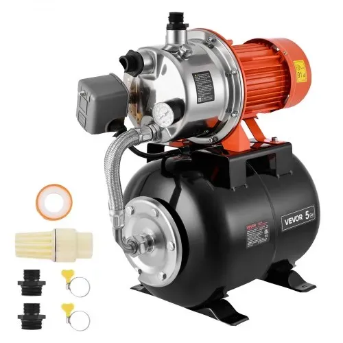 VEVOR Hauswasserwerk 1,6 PS 5000 L/h Flachbrunnenpumpe mit Druckbehälter, für Garten Rasen und Hauswasserversorgung, 49 m Förderhöhe, 8 m Saughöhe, IPX4-Wasserschutz und Manometer zur Druckkontrolle – Bild 8