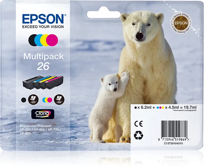 Epson Polar bear Multipack 4 Farben 26 Claria Premium Ink Epson Polar bear Multipack 4 Farben 26 Claria Premium Ink