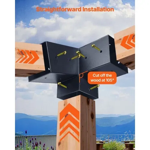 VEVOR Pfosttenverbinder, 3-Wege-Schräghalterung für 92 x 92 mm, Pergola-Halterung aus Karbonstahl mit Schrauben & Pfostensockeln, für Holzpergolen im Freien, Pavillons, Schuppen, 8 Stück – Bild 6